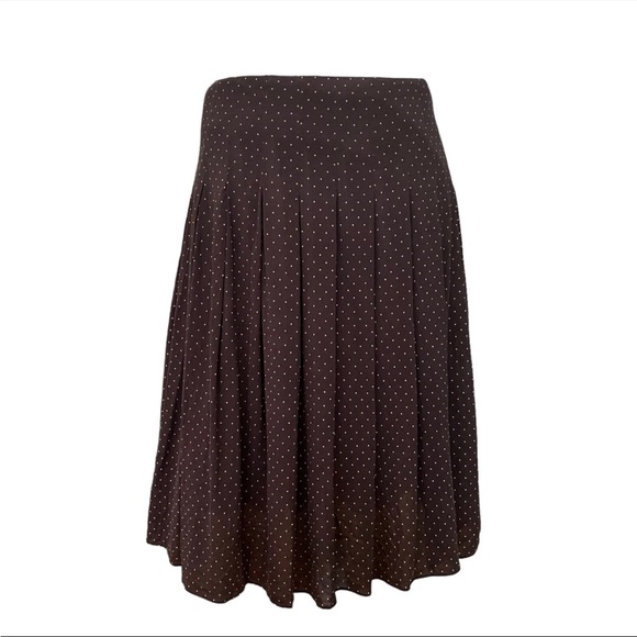 Theory Brown Polka Dot Silk Blend Pleated A-Line Skirt Women’s Size 2 Mid Length - Picture 1 of 6